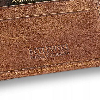 BETLEWSKI Vyriška "vintage" odinė piniginė, vertikali, elegantiška