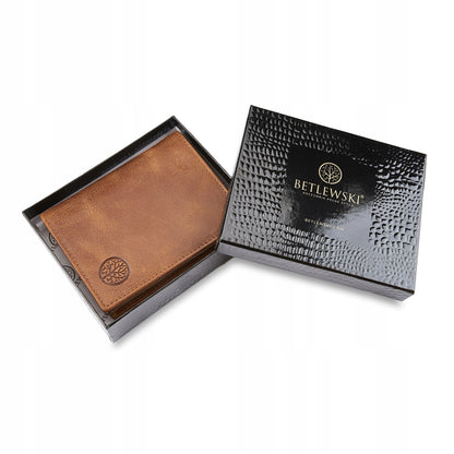 BETLEWSKI Vyriška "vintage" odinė piniginė, vertikali, elegantiška