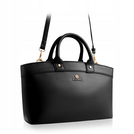 BETLEWSKI klasikinė moteriška rankinė ant peties ekologiška oda juoda