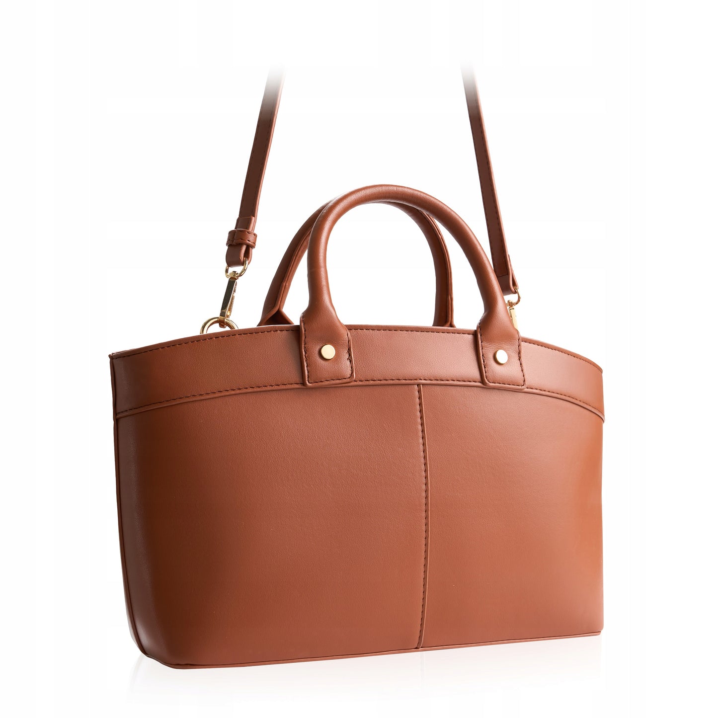 Klasikinė moteriška rankinė ant peties Betlewski, ekologiškos odos, konjako spalvos