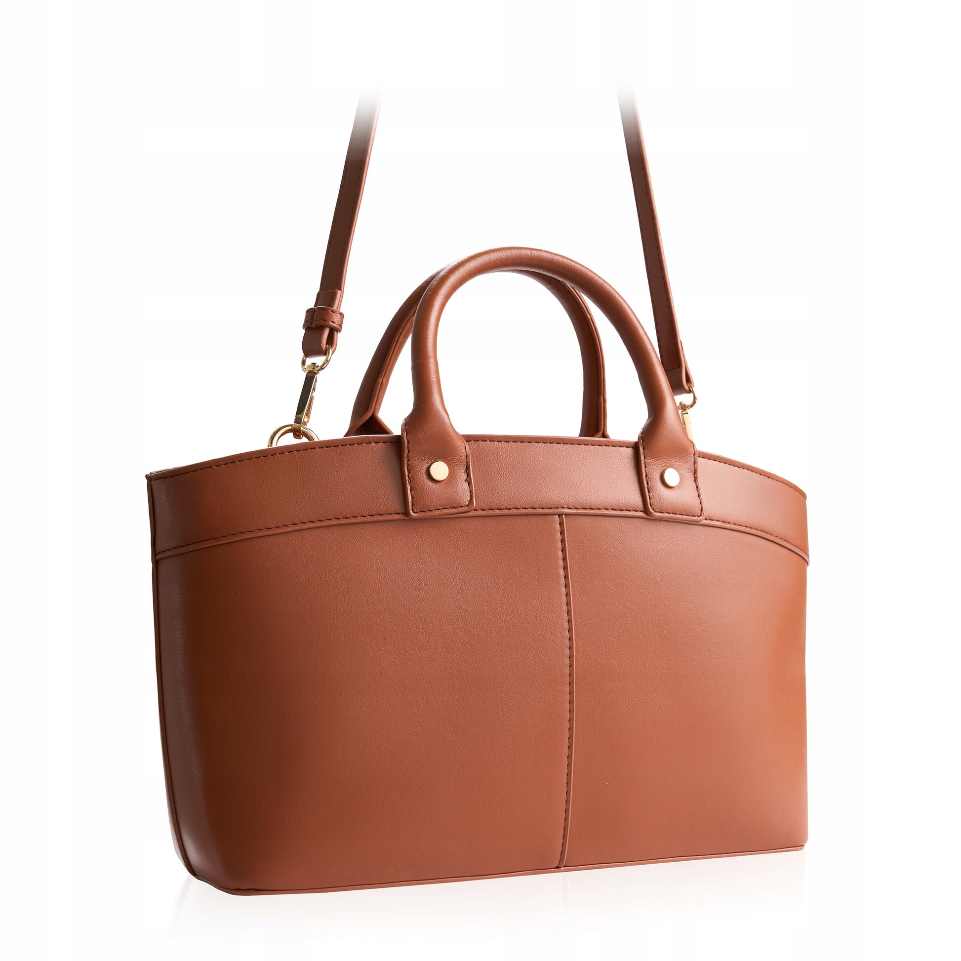 Klasikinė moteriška rankinė ant peties Betlewski, ekologiškos odos, konjako spalvos