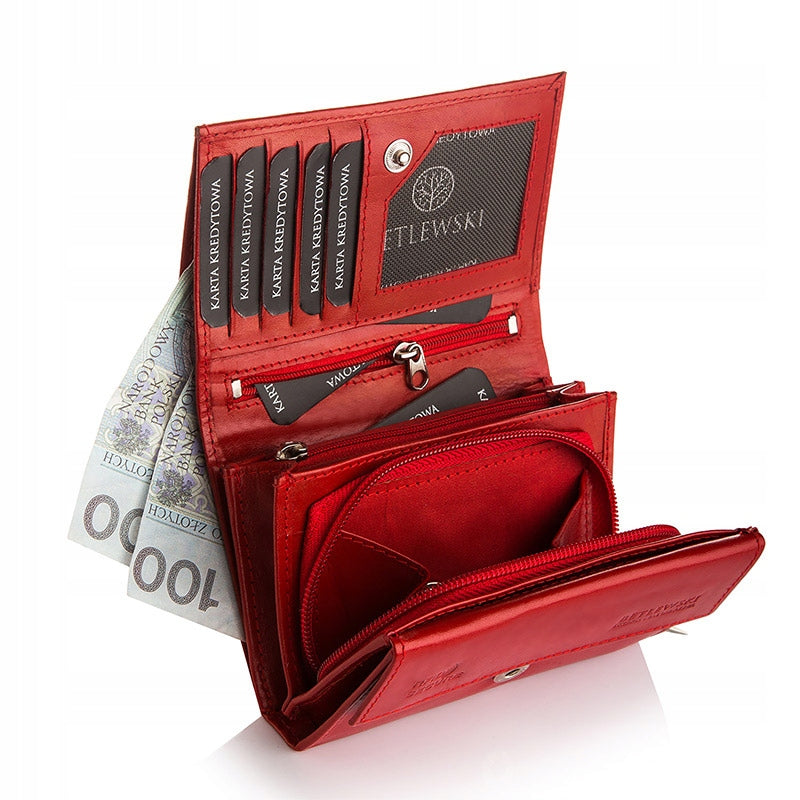Maža odinė moteriška piniginė kortelėms ir dokumentams, supakuota dėžutėje dovanai Betlewski