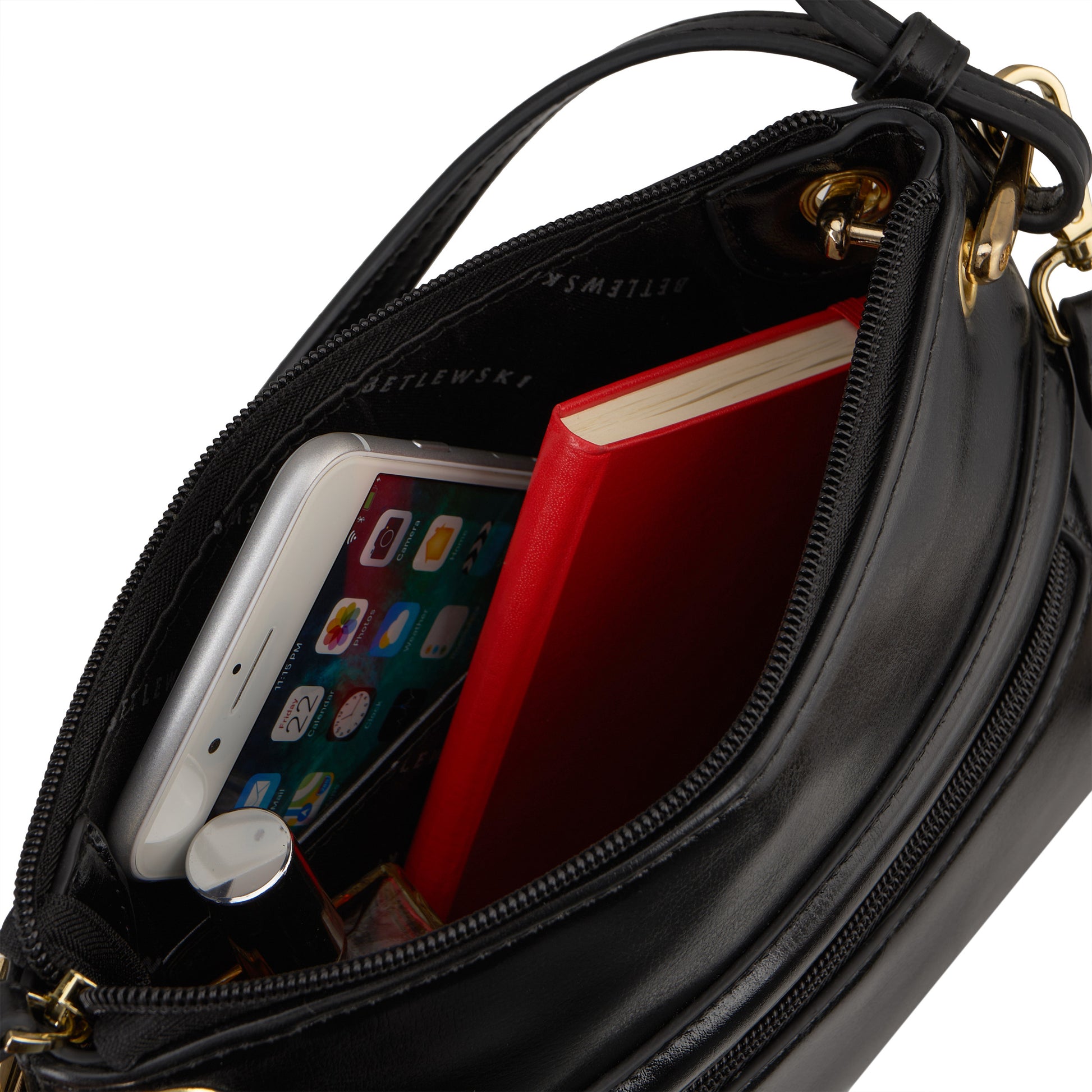 BETLEWSKI moteriška rankinė iš lygios ekologiškos odos, reguliuojama, skirta nešioti rankoje, vizitinė