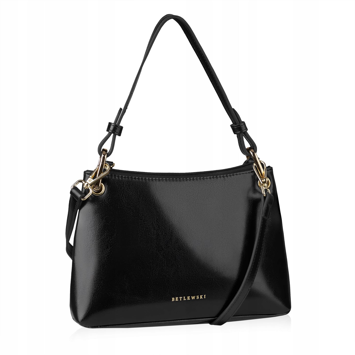BETLEWSKI moteriška rankinė iš lygios ekologiškos odos, reguliuojama, skirta nešioti rankoje, vizitinė