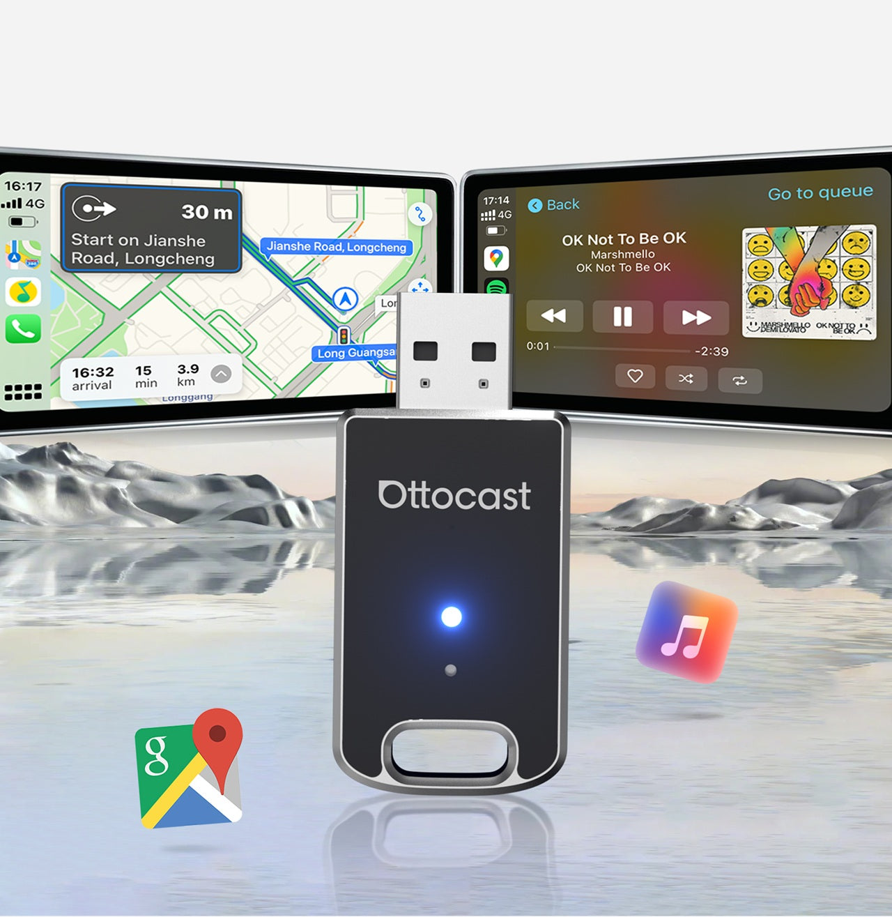 Belaidis Automobilinis Adapteris USB Android Auto Apple CarPlay OTTOCAST