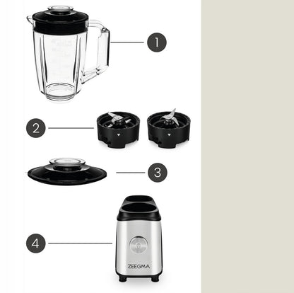 Stiklinis blenderis, kavos malūnėlis, 4in1 mikseris 1050W ZEEGMA