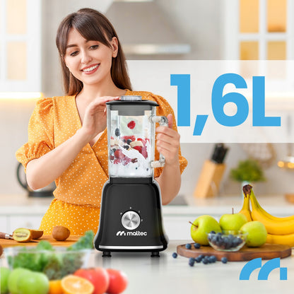 Stiklinis maišytuvas kokteiliams ir glotnučiams, malūnėlis, 2 buteliukai, didelis 1600 ml