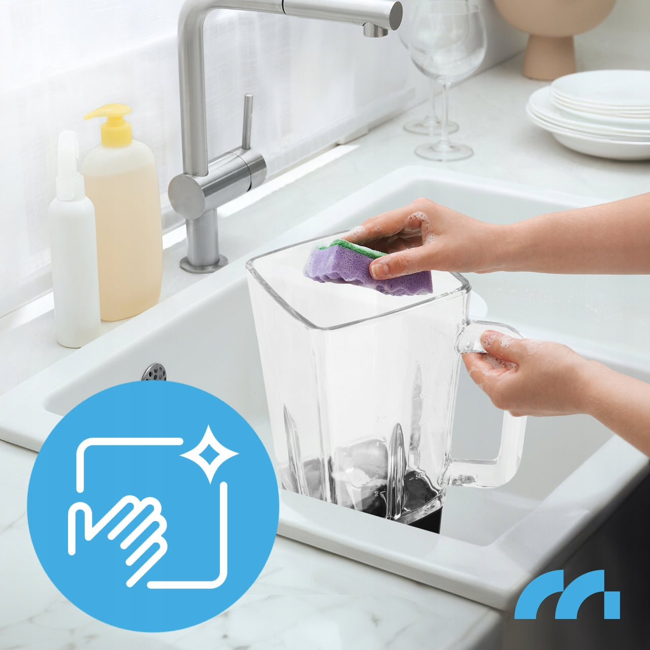 Stiklinis maišytuvas kokteiliams ir glotnučiams, malūnėlis, 2 buteliukai, didelis 1600 ml