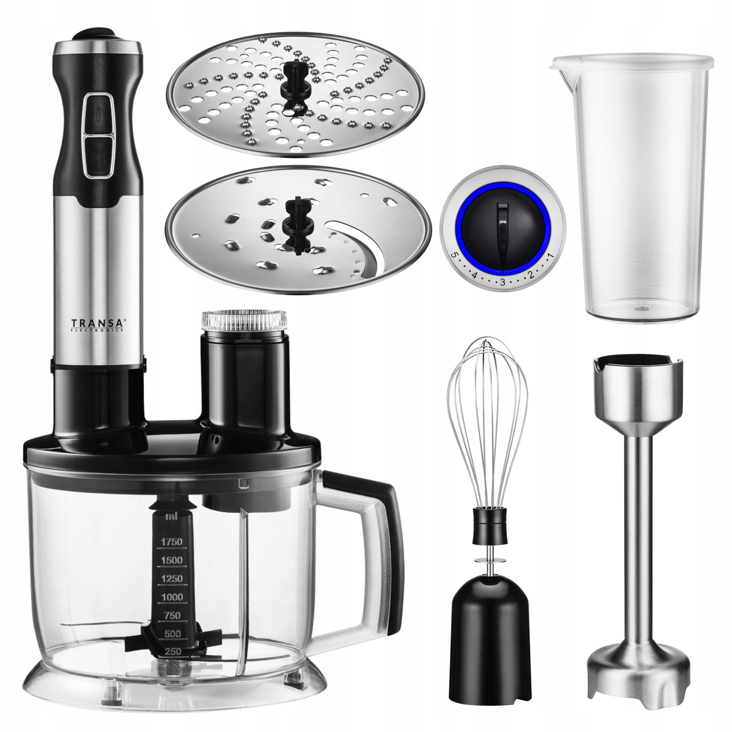 Daugiafunkcis rankinis smulkintuvas 4in1 rinkinys, virtuvės kombainas, 5 greičio pakopos, galingas 1500W