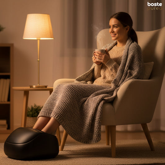 Pėdų ir kojų masažuoklis su šildymu, minkymu ir ritinėjimu, 3 funkcijos viename, 3 režimai, su pulteliu BOSTE