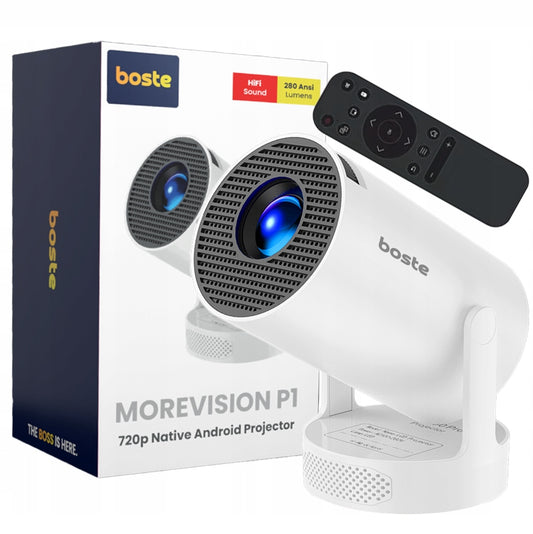 NEŠIOJAMAS PROJEKTORIUS BOSTE, ANDROID, WIFI, HD 720P, LED, SUKAMAIS GARSIAKALBIU