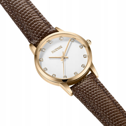 BURKER Moteriškas laikrodis - Odinis dirželis - Amy Aukso rudos spalvos oda