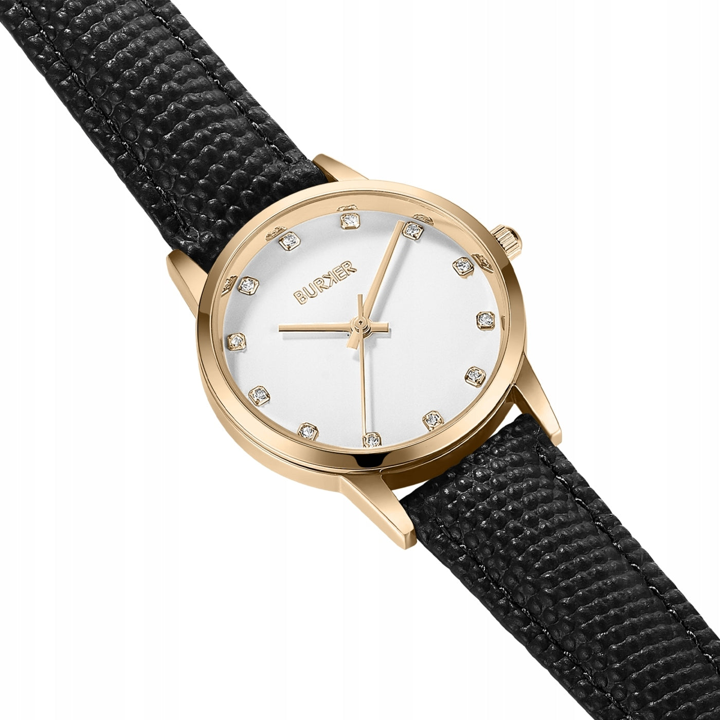BURKER Moteriškas laikrodis - Odinis dirželis - Amy Aukso ir juodos spalvos oda