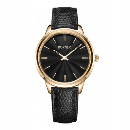 BURKER Moteriškas laikrodis Emily - Odinis dirželis - Auksinė-juoda oda