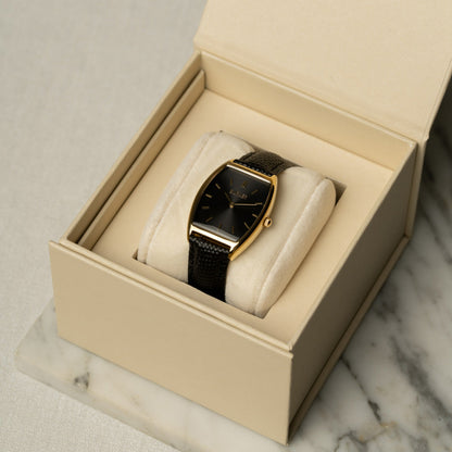 BURKER Moteriškas laikrodis - Odinis dirželis - Grace Aukso ir juodos odos