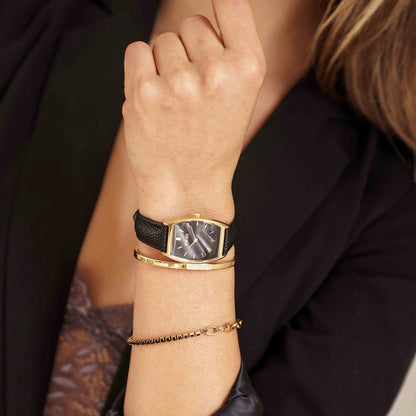 BURKER Moteriškas laikrodis - Odinis dirželis - Grace Aukso ir juodos odos