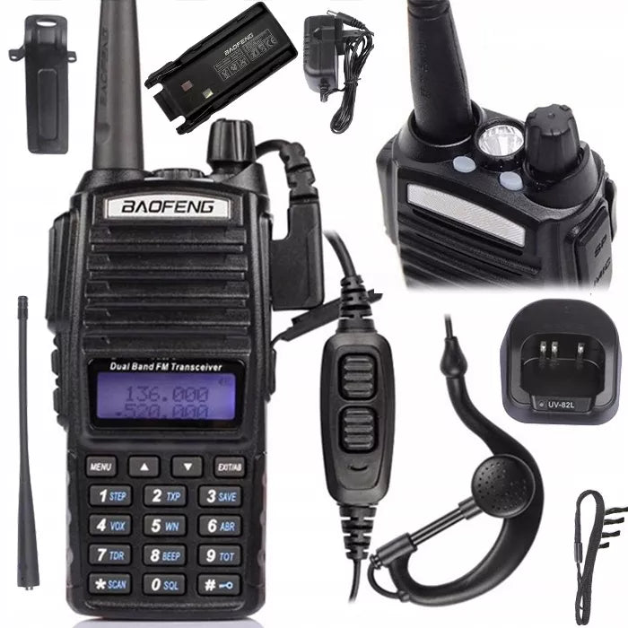 Baofeng UV-82 HTQ USB-C 2800mAh TRUMPLIŪNAS RADIOTELEFONAS RADEJO STOTELĖ WALKIE TALKIE