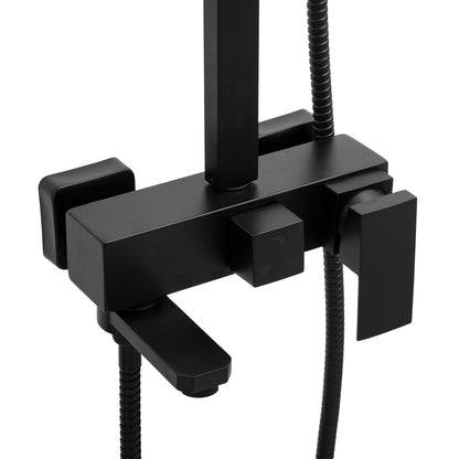 Sieninis juodas vonios ir dušo maišytuvas su lietaus galvute, rankinio dušo galvute ir žarna