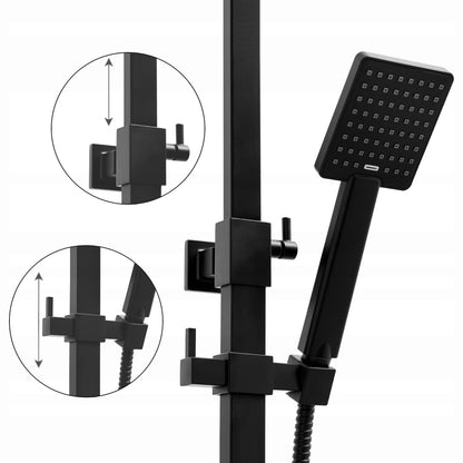 Sieninis juodas vonios ir dušo maišytuvas su lietaus galvute, rankinio dušo galvute ir žarna