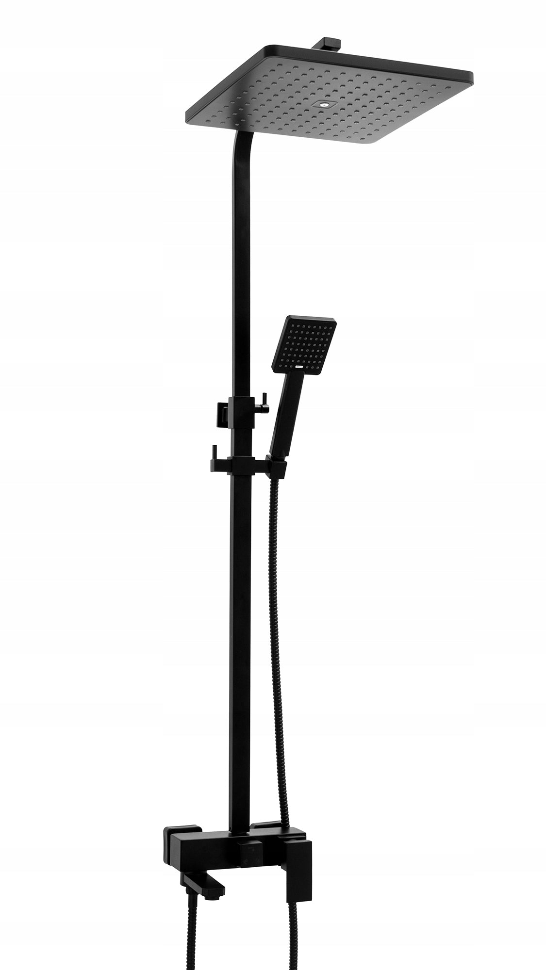 Sieninis juodas vonios ir dušo maišytuvas su lietaus galvute, rankinio dušo galvute ir žarna