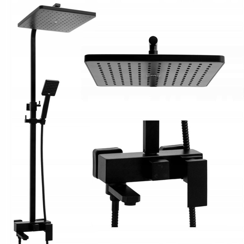 Sieninis juodas vonios ir dušo maišytuvas su lietaus galvute, rankinio dušo galvute ir žarna