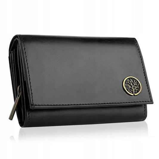 Moterims skirta juoda elegantiška odinė nedidelė piniginė į rankinę Betlewski