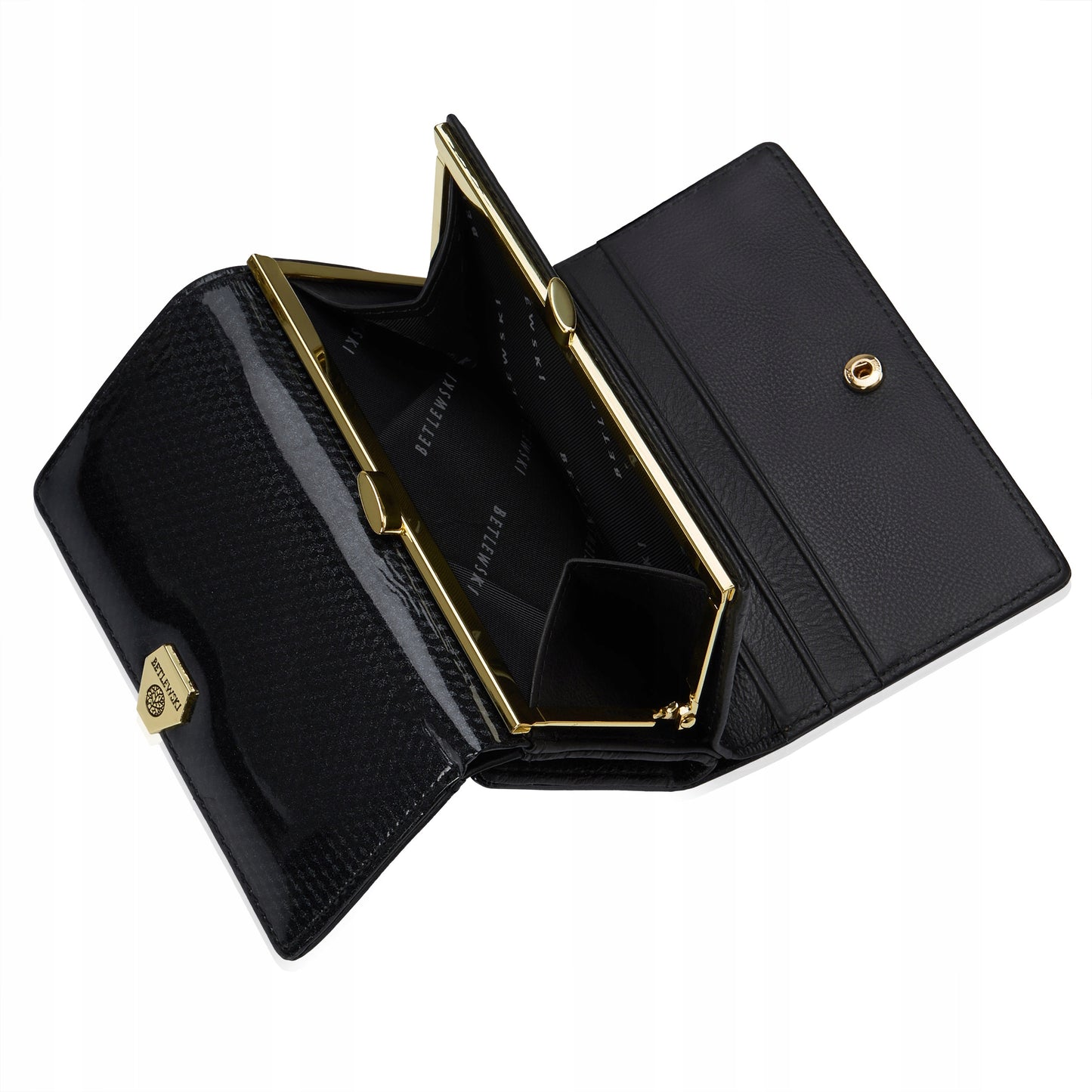 Elegantiška moteriška odinė lakuota piniginė su monetų skyriumi, Betlewski