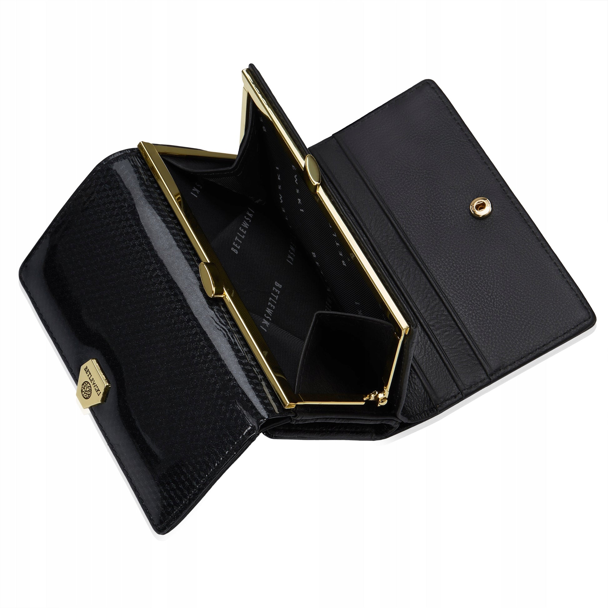 Elegantiška moteriška odinė lakuota piniginė su monetų skyriumi, Betlewski