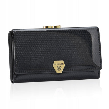 Elegantiška moteriška odinė lakuota piniginė su monetų skyriumi, Betlewski