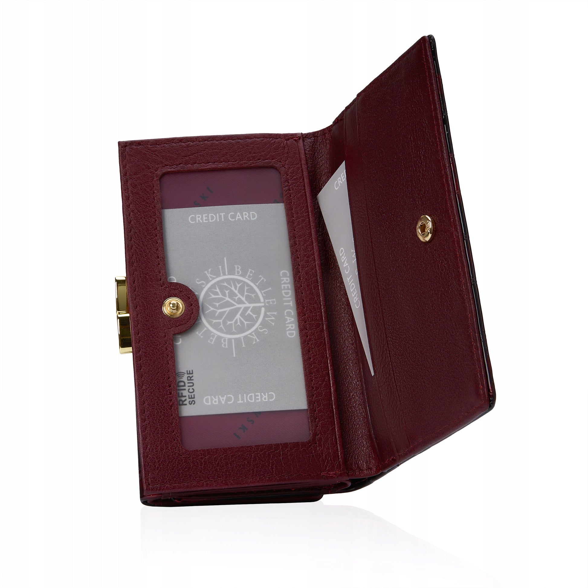 Stilinga lakuota odinė moteriška piniginė su monetų užsegimu Betlewski