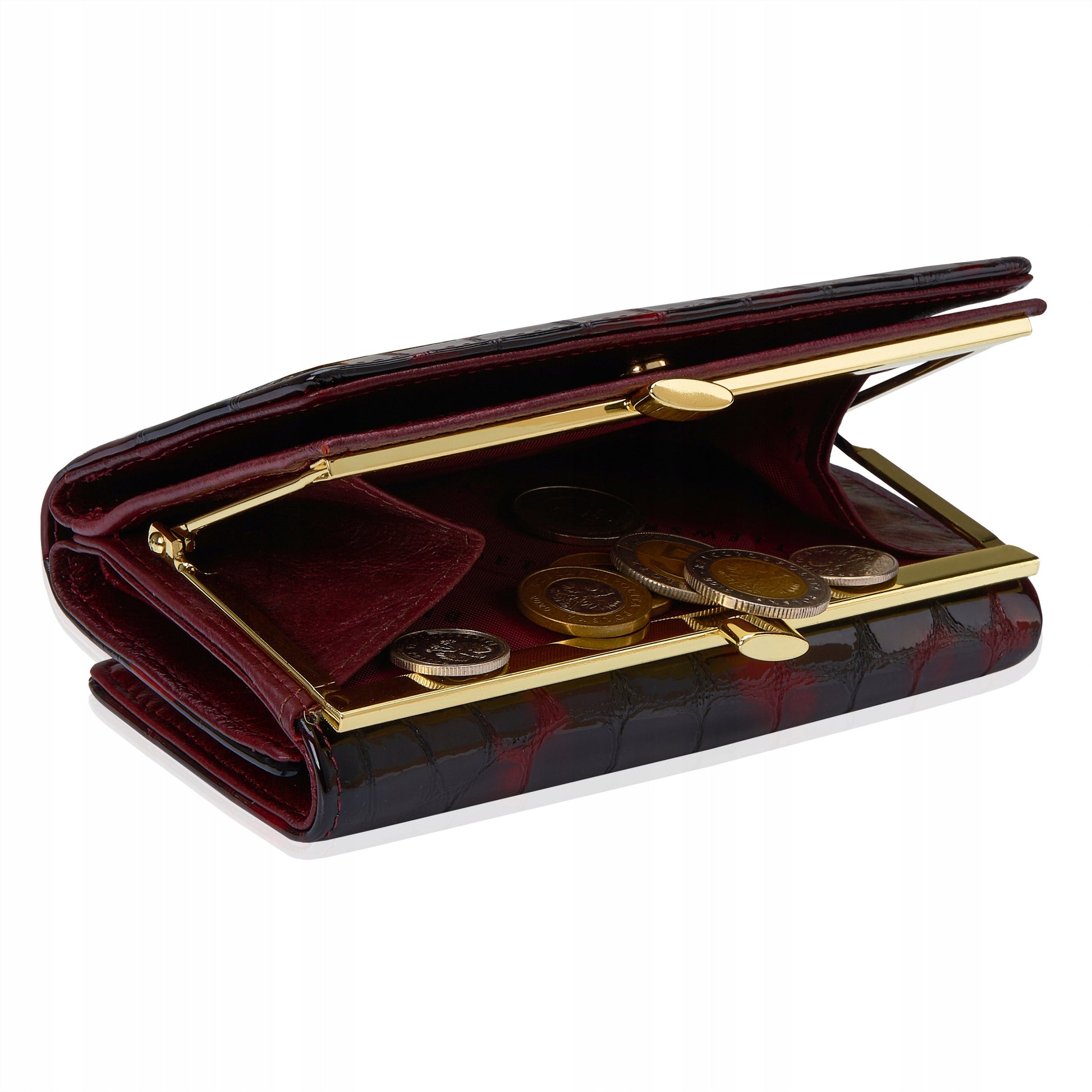 Stilinga lakuota odinė moteriška piniginė su monetų užsegimu Betlewski