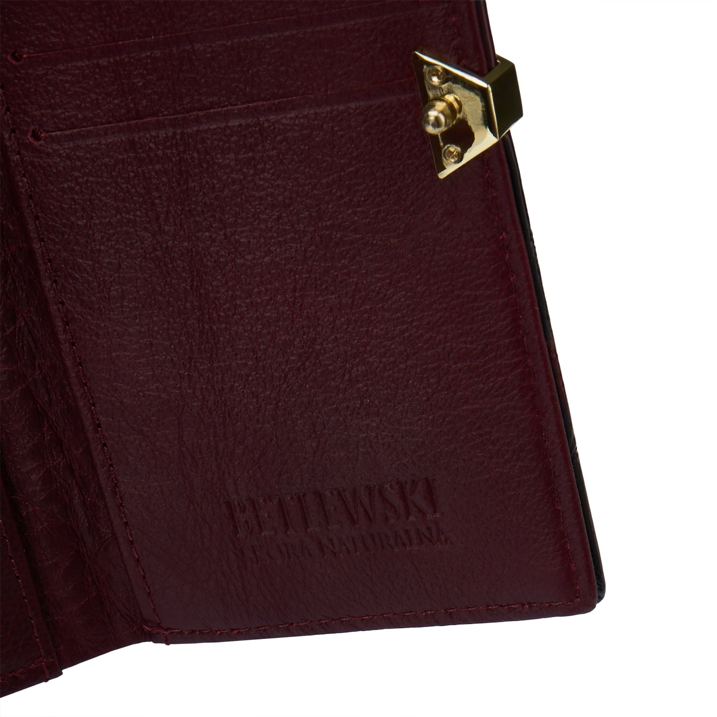 Stilinga lakuota odinė moteriška piniginė su monetų užsegimu Betlewski