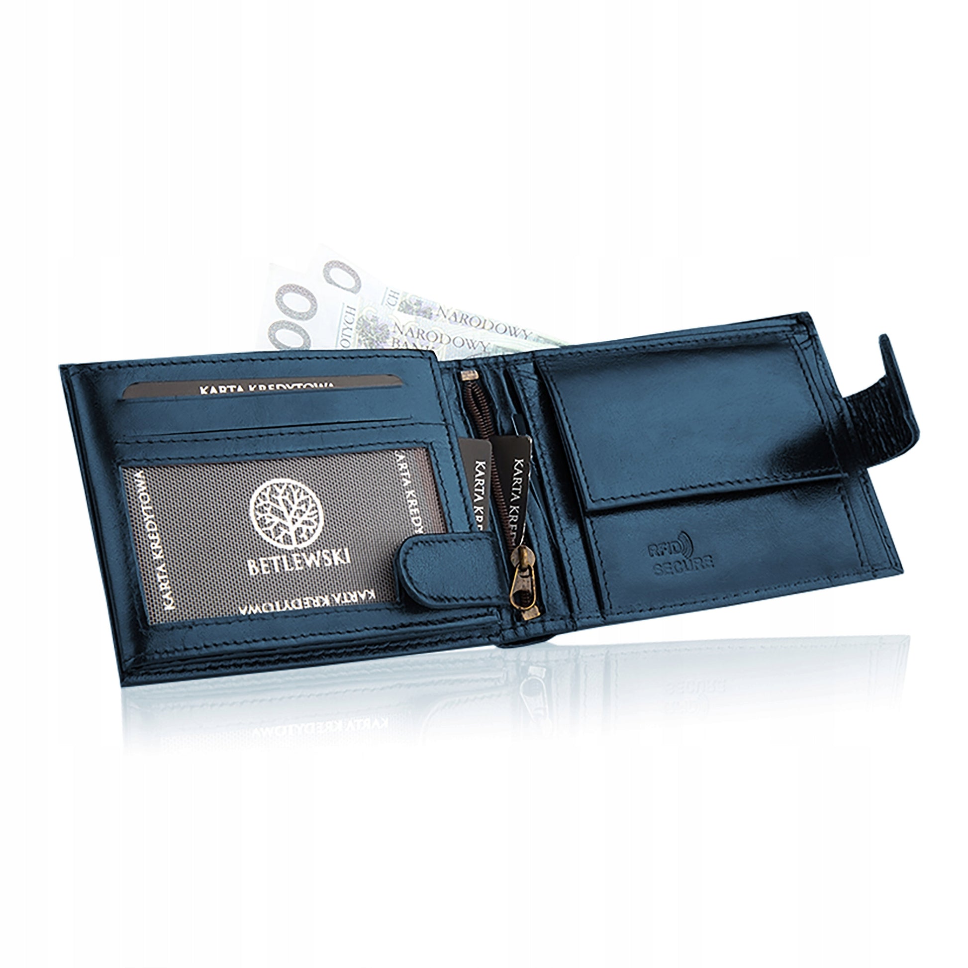 Betlewski Odosobintas vyriška piniginė, tvirta, su užsegimu, RFID kortelių apsauga, granato spalvos
