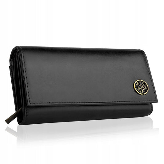 Betlewski moteriška odinė didelė piniginė kortelėms, monetoms, plati, užsegama, su RFID apsauga