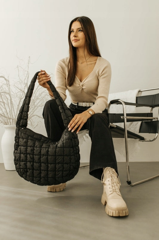 „Betlewski” dykčiuota talpi A4 rankinė moterims, tinkama žiemai ir rudeniui, ant peties, juoda