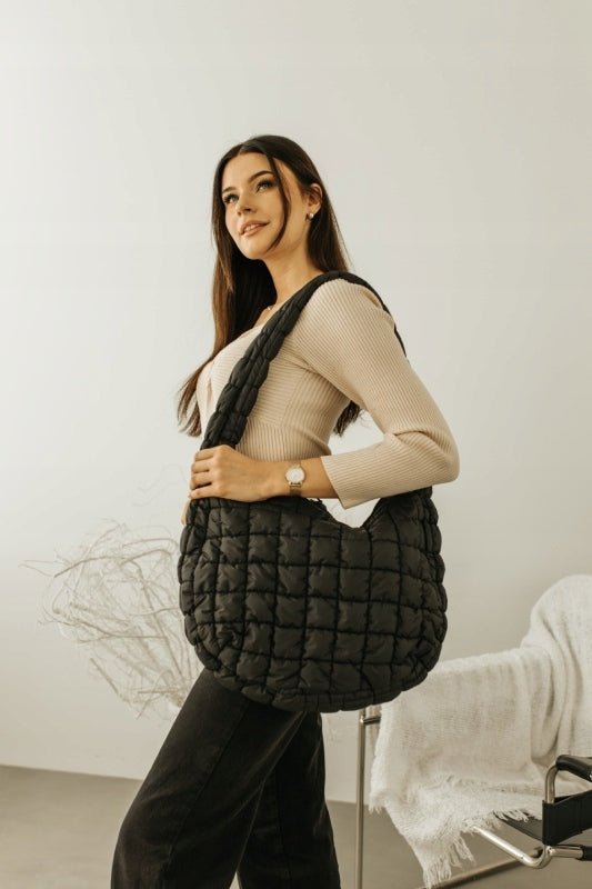 „Betlewski” dykčiuota talpi A4 rankinė moterims, tinkama žiemai ir rudeniui, ant peties, juoda