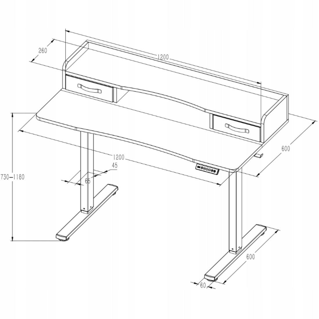 Elektrinis Stalas 120x60 su Stalčiumi, USB Antstatu ir Atmintimi Spacetronik