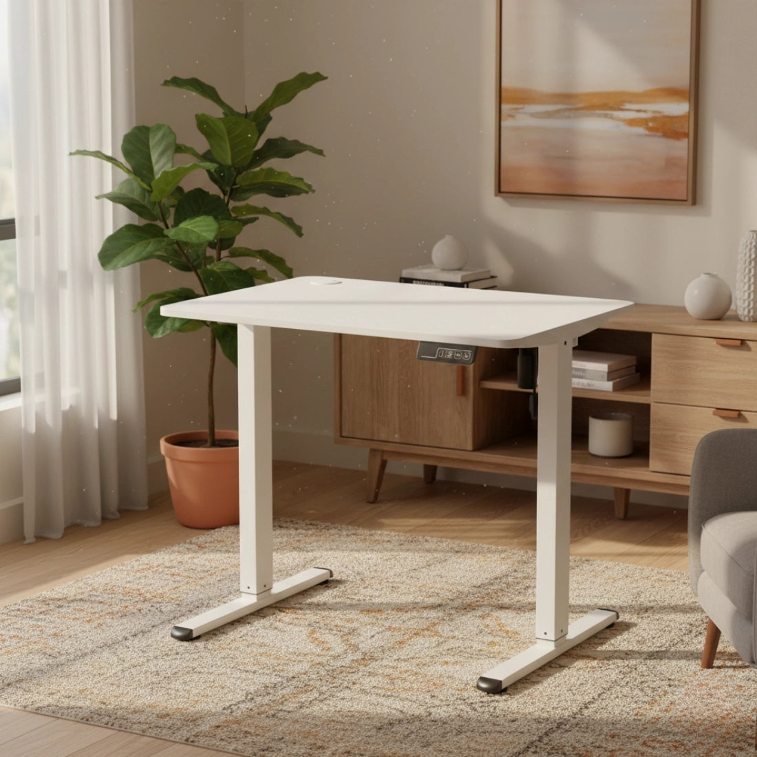 Elektrinis Stalas su Reguliuojamu Aukščiu Baltas 80x60cm 60kg Atmintis Kablys Spacetronik