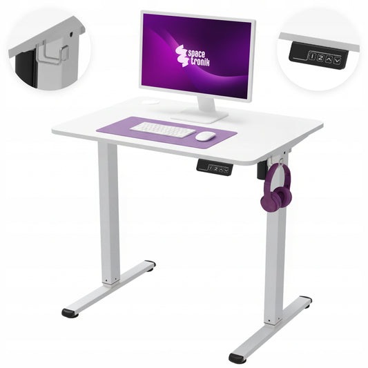 Elektrinis Stalas su Reguliuojamu Aukščiu Baltas 80x60cm 60kg Atmintis Kablys Spacetronik