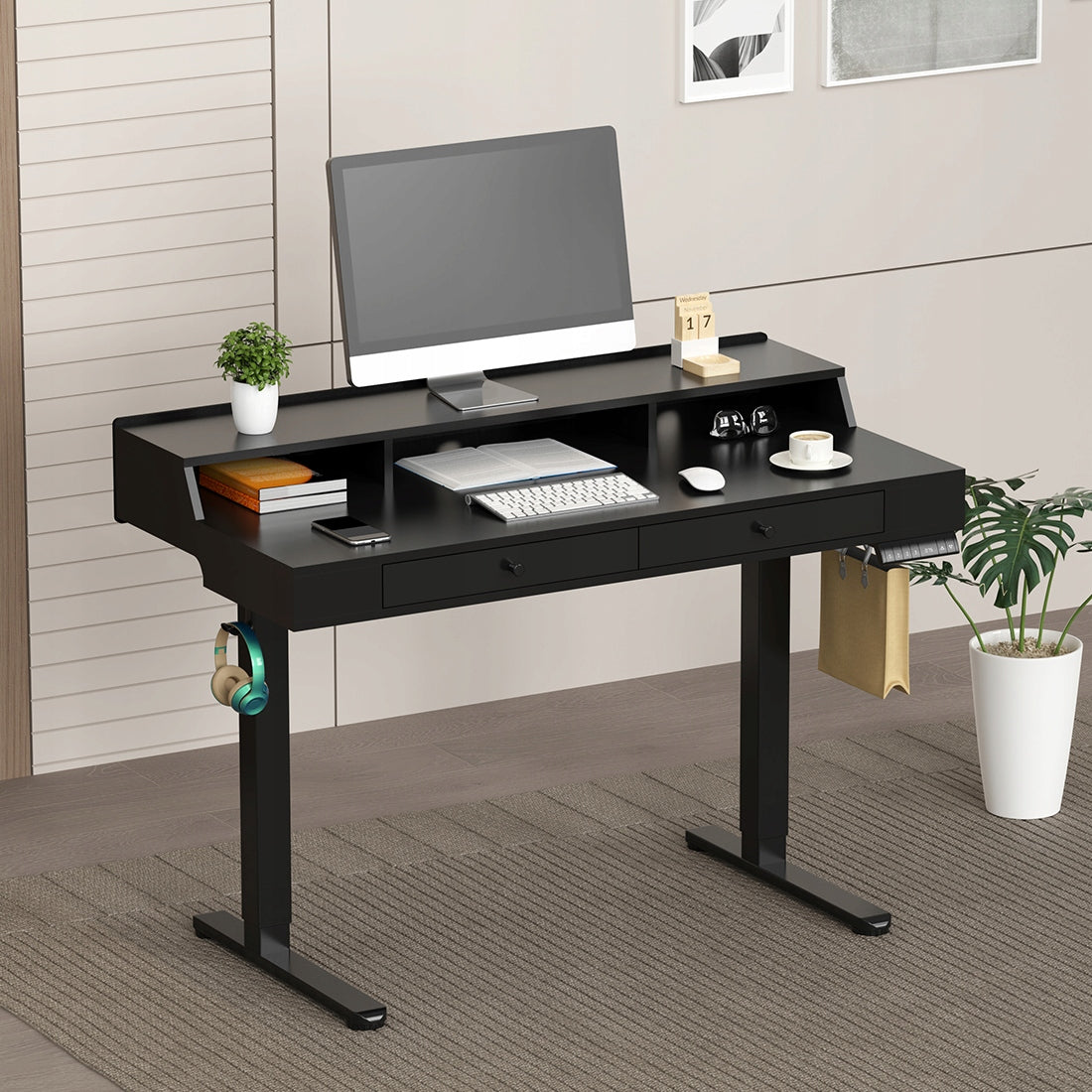 Elektrinis reguliuojamo aukščio rašomasis stalas 120x60cm, aukščio reguliavimas Spacetronik 72–118cm