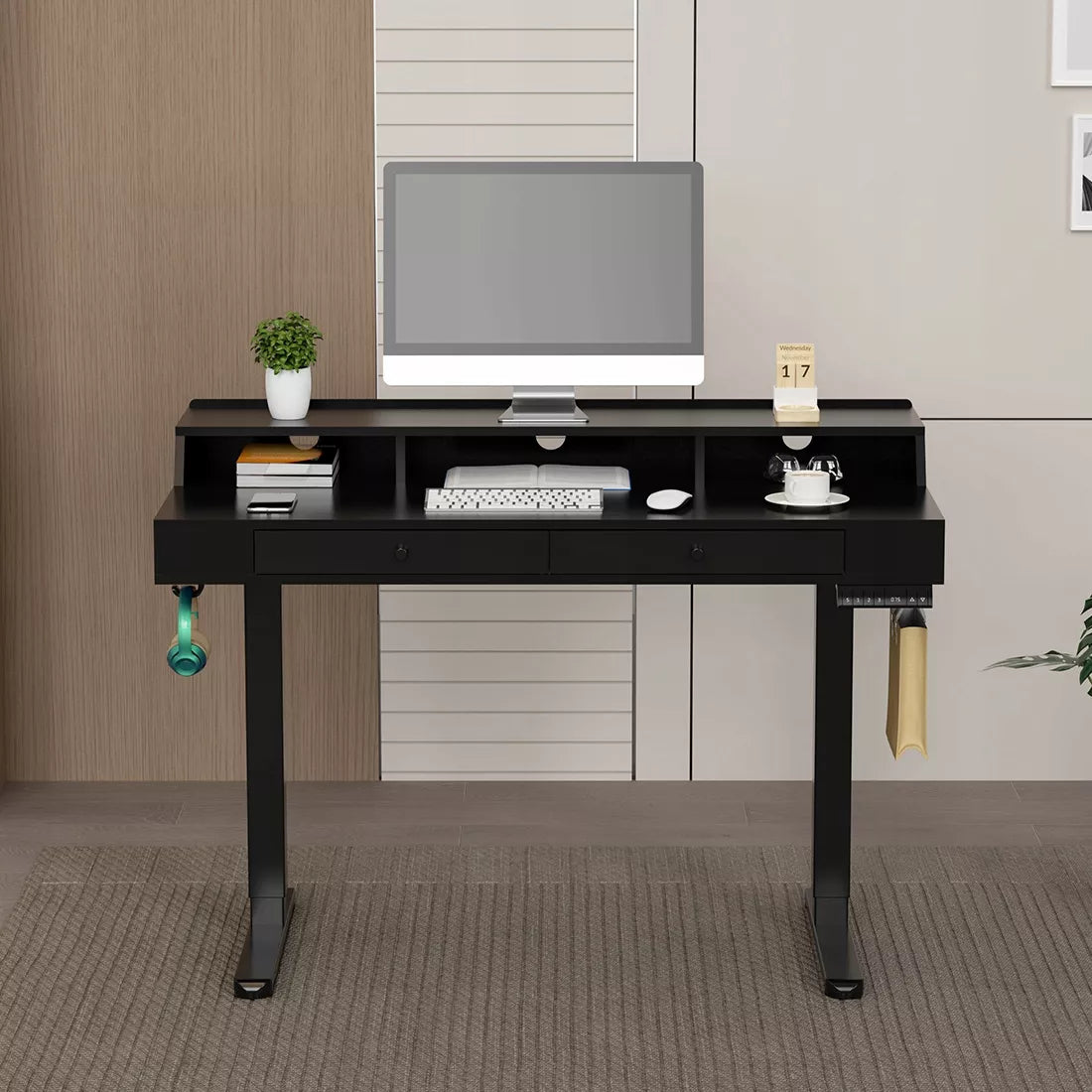 Elektrinis reguliuojamo aukščio rašomasis stalas 120x60cm, aukščio reguliavimas Spacetronik 72–118cm