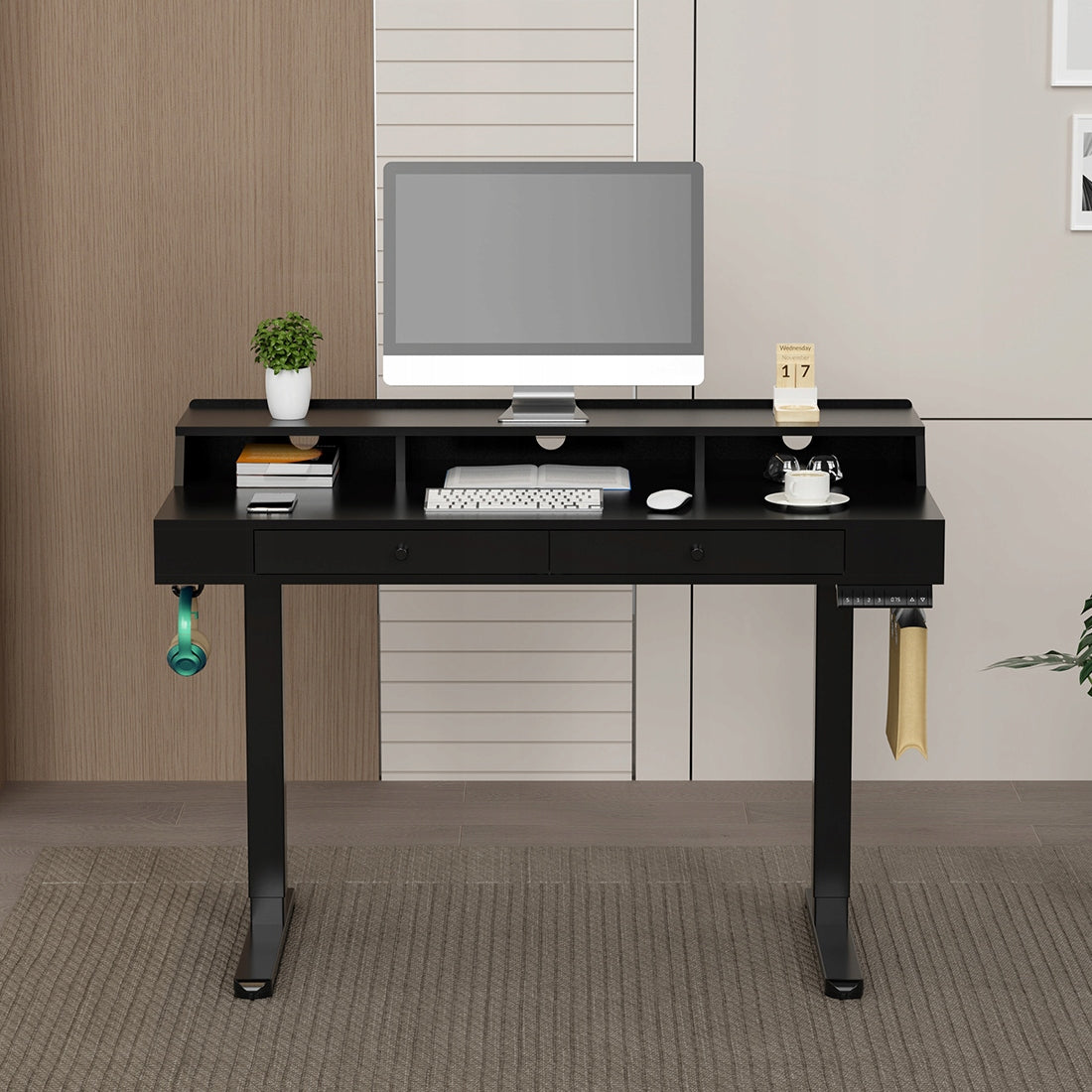 Elektrinis reguliuojamo aukščio rašomasis stalas 120x60cm, aukščio reguliavimas Spacetronik 72–118cm