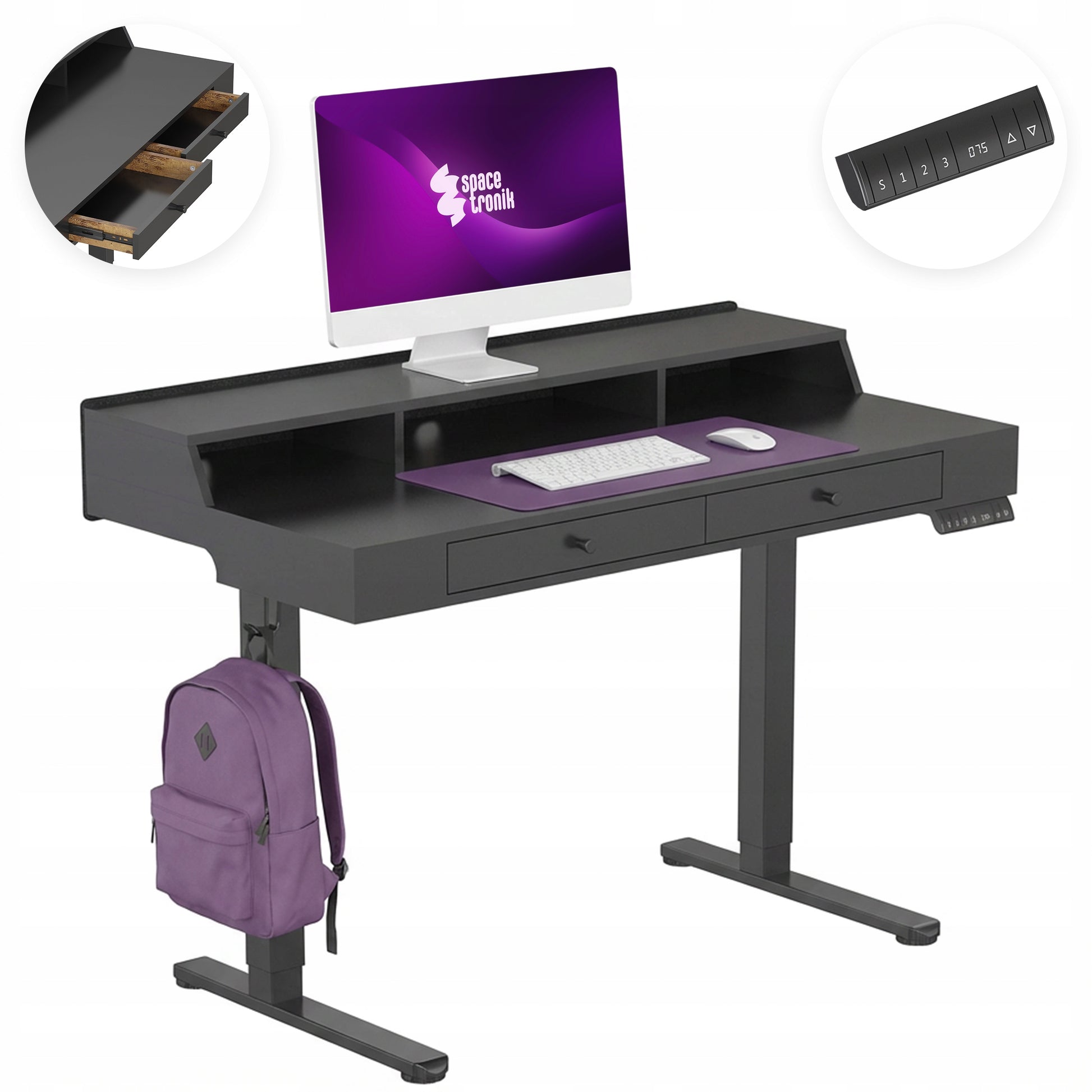 Elektrinis reguliuojamo aukščio rašomasis stalas 120x60cm, aukščio reguliavimas Spacetronik 72–118cm