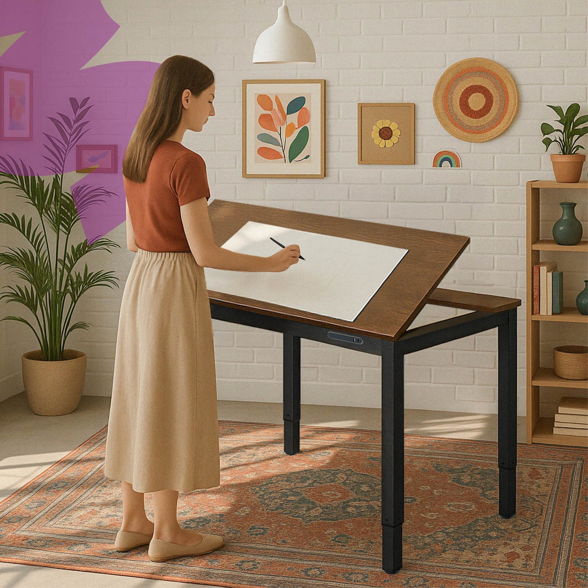 Elektrinis reguliuojamo aukščio rašomasis stalas 140x70 PIEŠIMUI Spacetronik PAKELIAMAS stalviršis