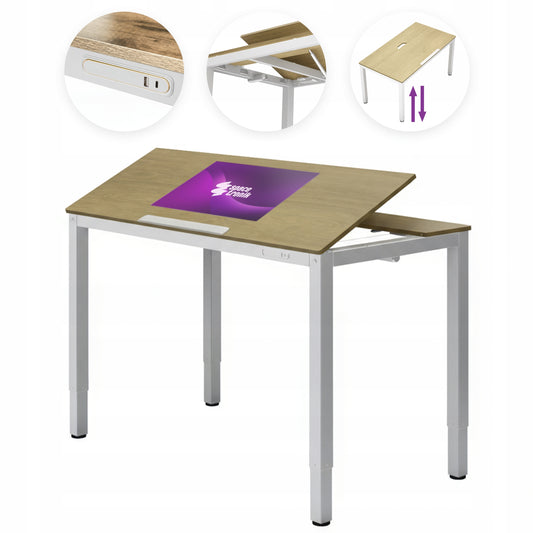 Elektrinis reguliuojamo aukščio rašomasis stalas 140x70 PIEŠIMUI Spacetronik PAKELIAMAS stalviršis