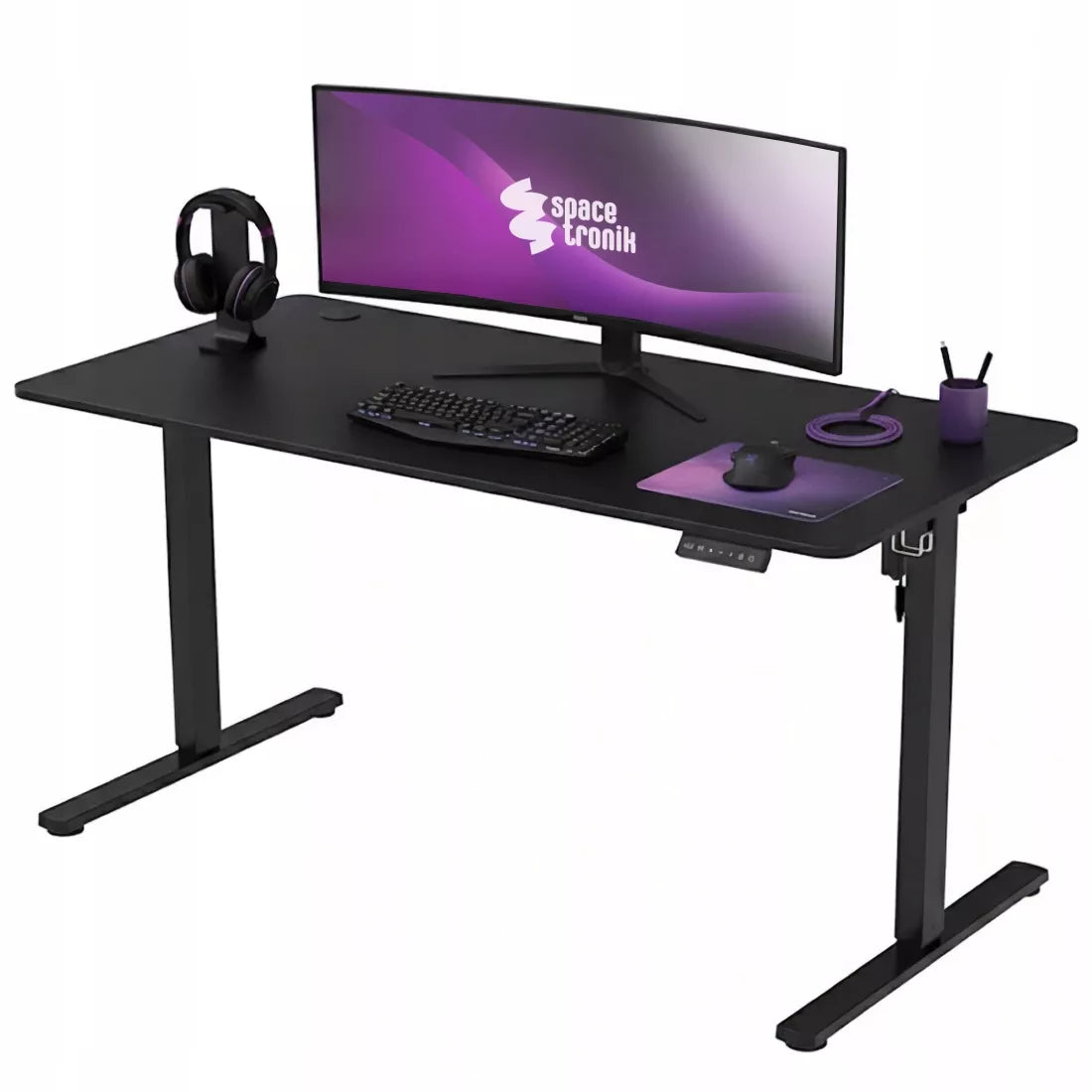 Elektrinis reguliuojamas stalas 160x80cm 80KG LED panelė Spacetronik juodas