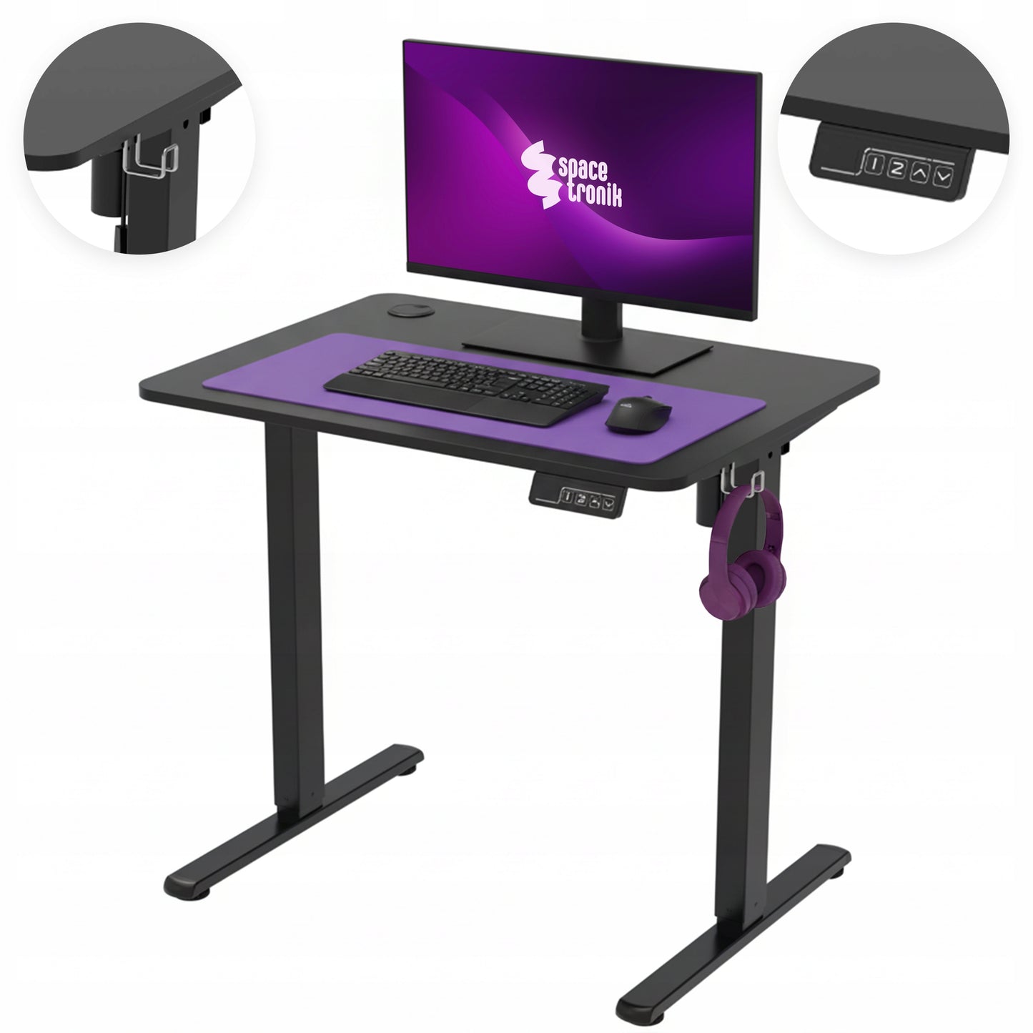 Elektrinis stalas su reguliuojamu aukščiu 80x60 Spacetronik su atmintimi, juodas