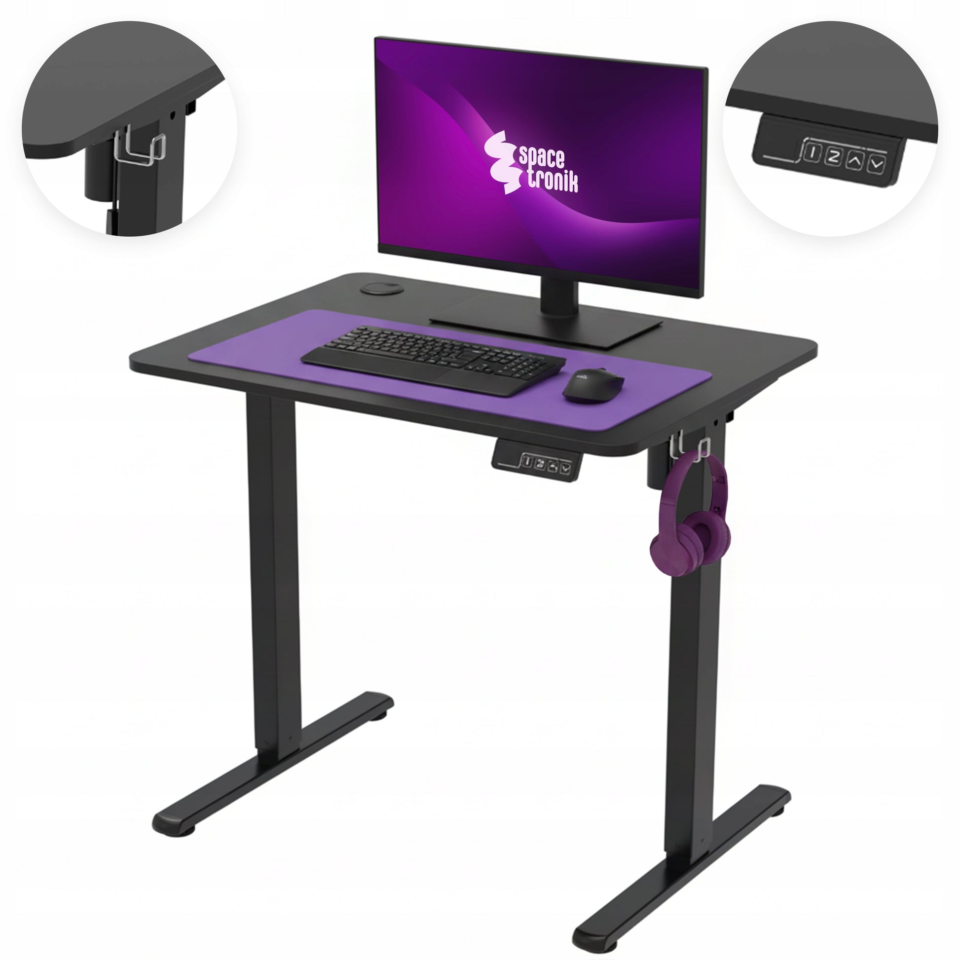 Elektrinis stalas su reguliuojamu aukščiu 80x60 Spacetronik su atmintimi, juodas