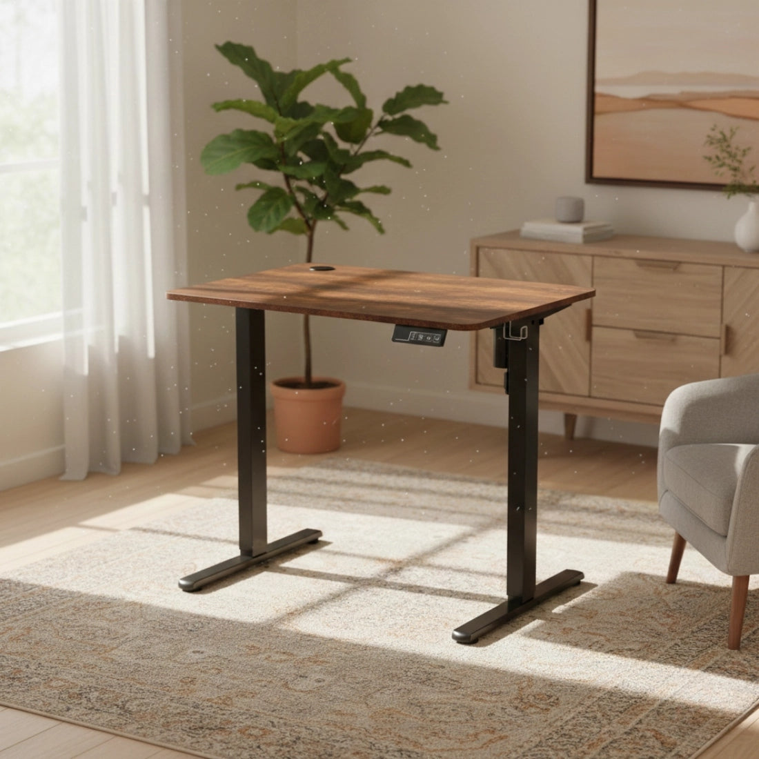 Elektrinis reguliuojamo aukščio stalas 80x60cm Atmintis Spacetronik loftas, kaimiškas