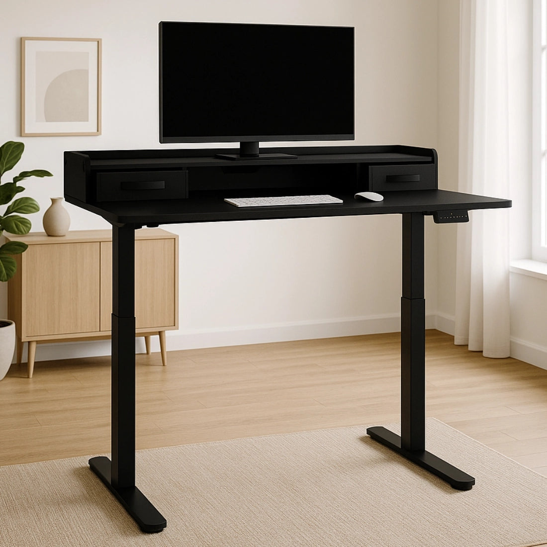 Elektrinis Stalas su Stalčiais 120x60 2xUSB LED Spacetronik Didelis juodas